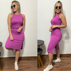 Vestido Midi Regata Com Fenda Lateral Canelado