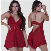 Camisola Sexy Sem Bojo Renda Com Calcinha