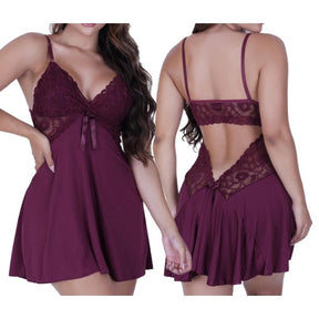 Camisola Sexy Sem Bojo Renda Com Calcinha